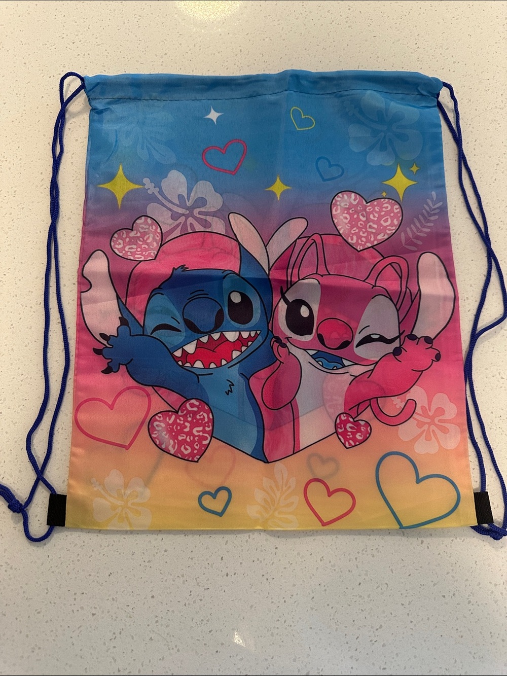 Blue and Pink Kids Drawstring Backpack, NWOT